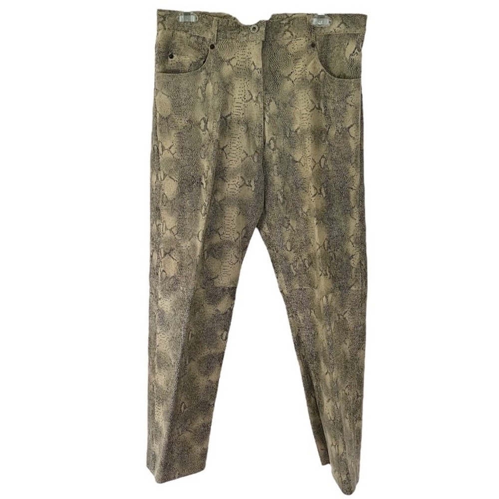 for joseph Tan black snake print suede Leather straight leg Dress Pants